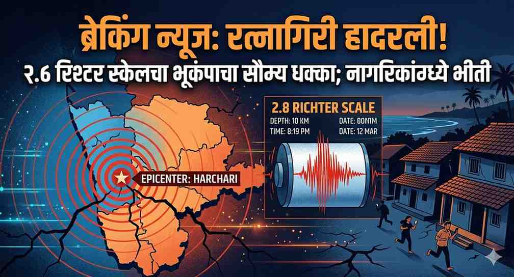 रत्नागिरी हादरली! २.८ रिश्टर स्केलचा भूकंपाचा सौम्य धक्का; नागरिकांमध्ये भीतीचे वातावरण
