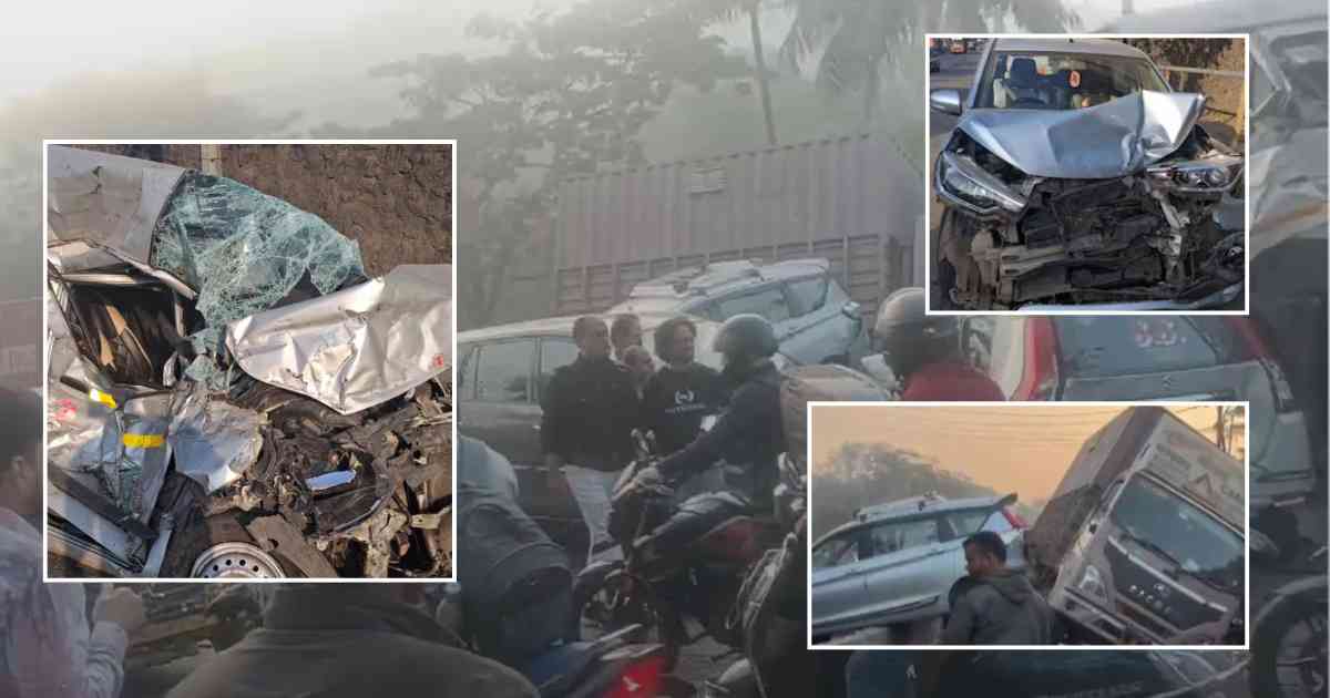 ठाण्यात भीषण साखळी अपघात: घोडबंदर रोडवर एकाच वेळी १४ गाड्या एकमेकांना धडकल्या, ४ जण गंभीर जखमी